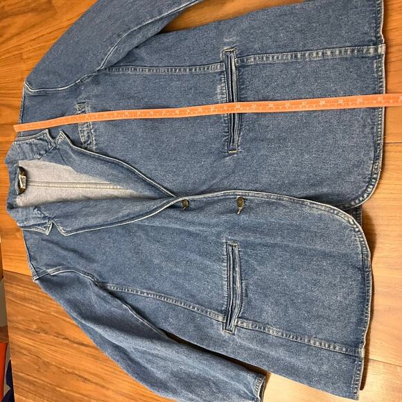 Baccini Denim Blazer Size 14 Vintage 90s Cotton Jacket One Button Long Line - Picture 10 of 12
